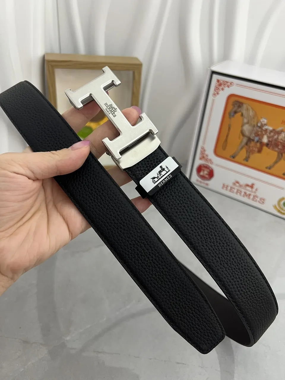Hermes Black Leather Belt buckles - Hình 2