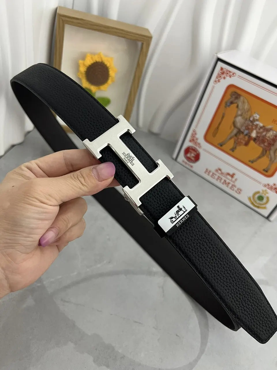 Hermes Black Leather Belt buckles - Hình 4