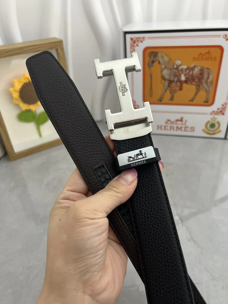 Hermes Black Leather Belt buckles - Hình 6