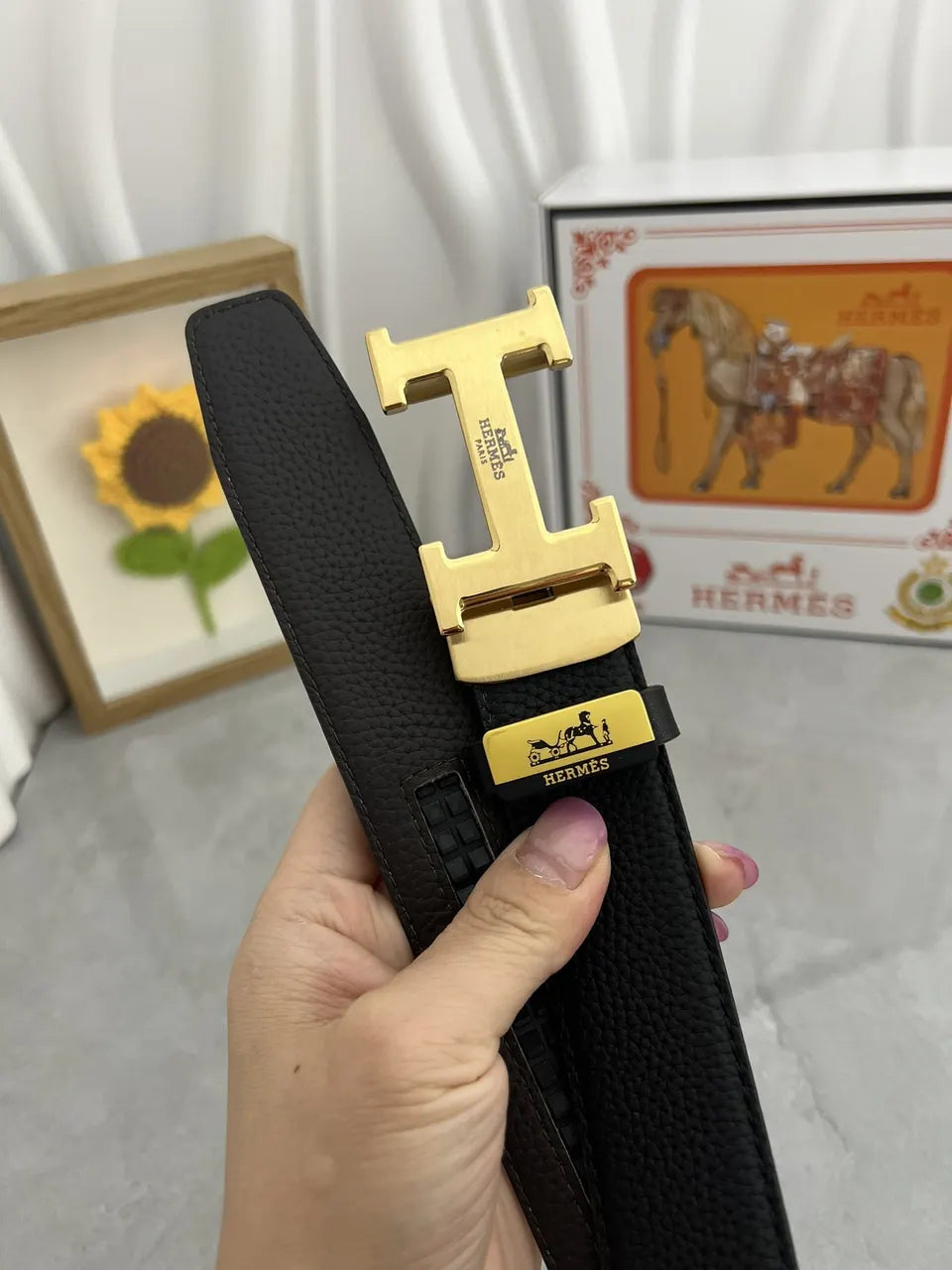 Hermes Black Leather Belt buckles - Hình 7