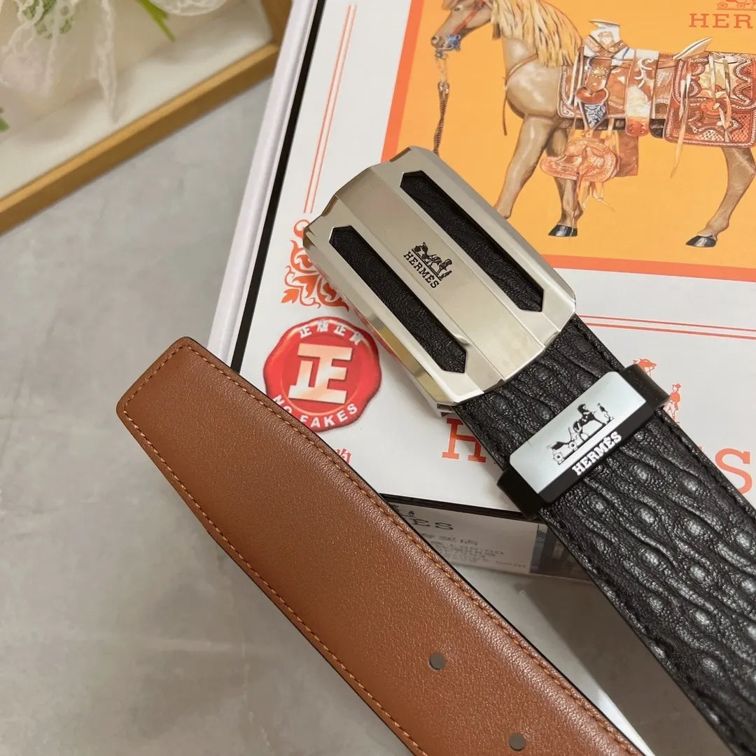 gold Hermes Two-Tone Leather Belt - Hình 3