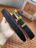 silver gold Hermes Black Leather Belt