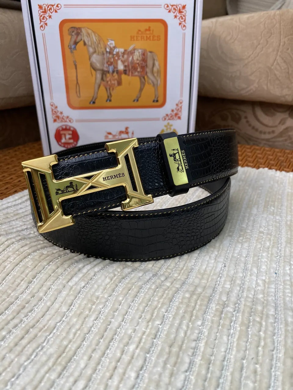 Hermes Black Crocodile Silver Buckle Belt - Hình 2