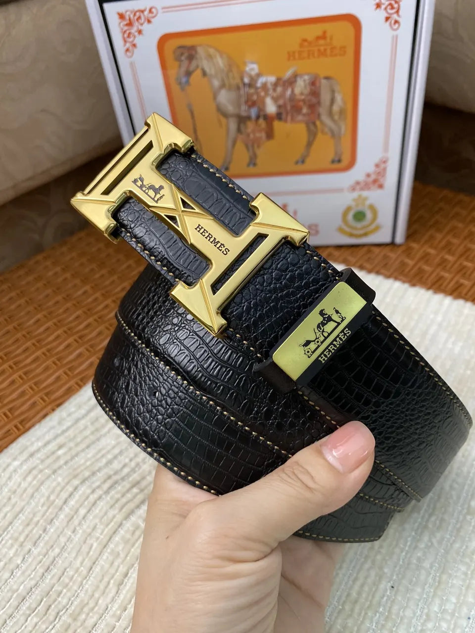 Hermes Black Lizard Belt