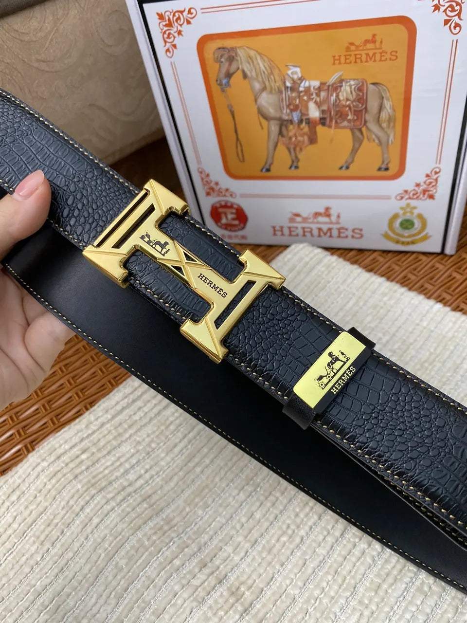 Hermes Black Lizard Belt - Hình 3