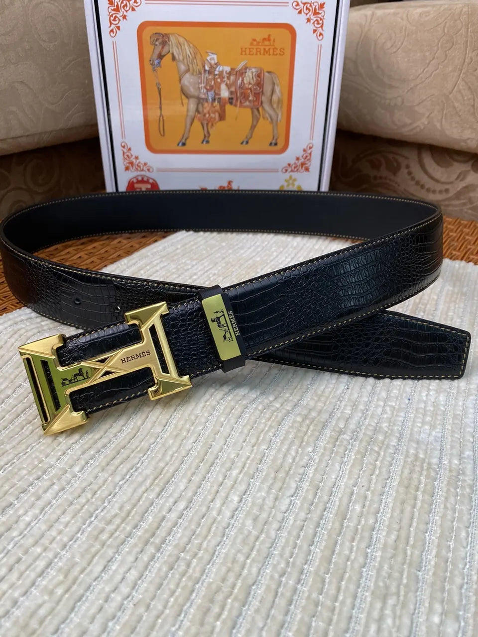 Hermes Black Lizard Belt - Hình 5