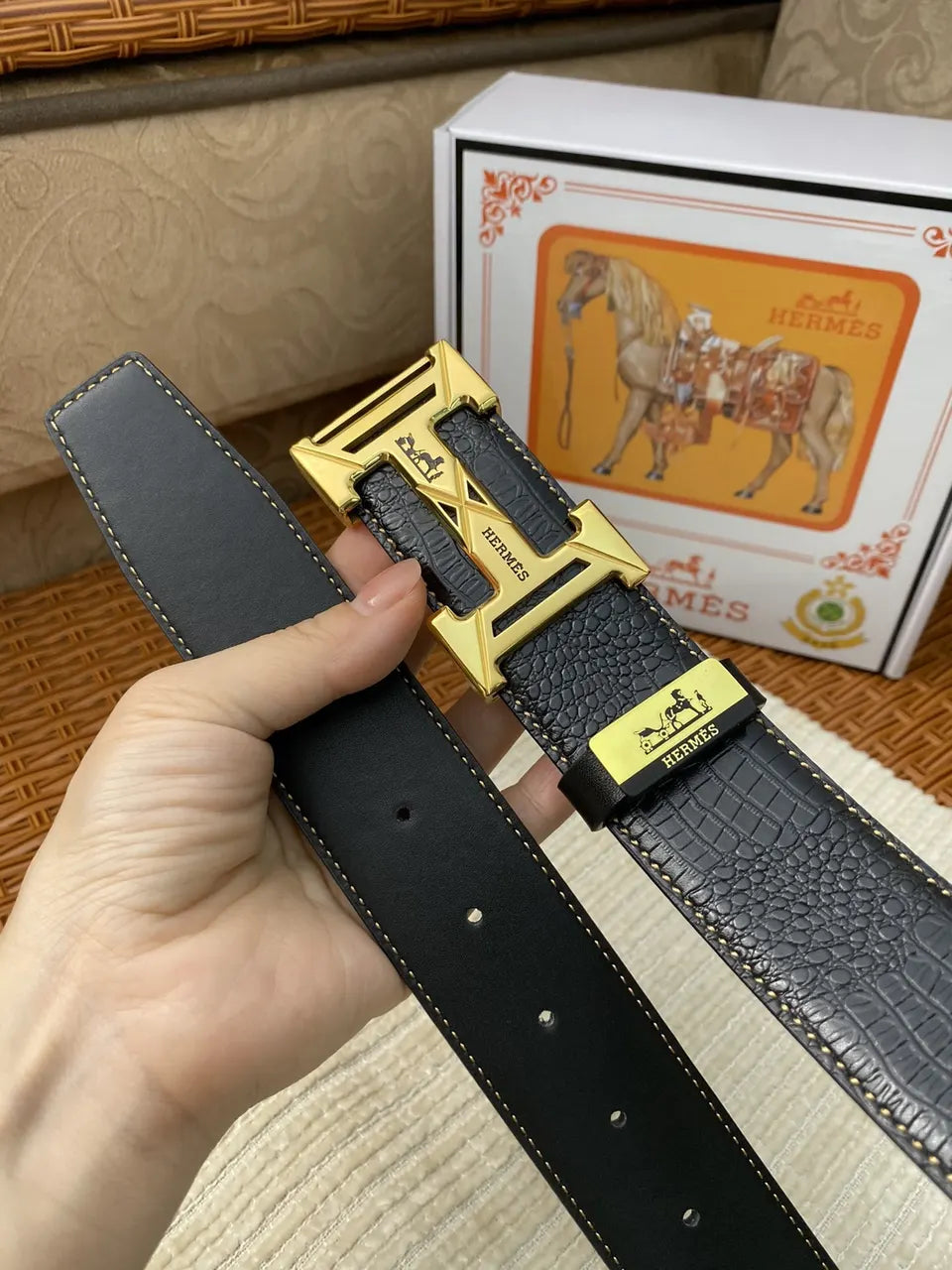 Hermes Black Lizard Belt - Hình 8