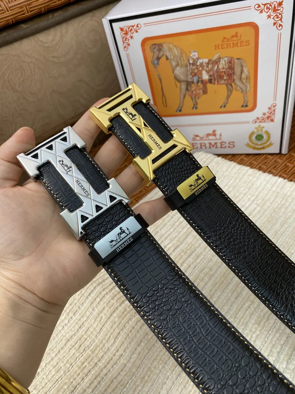 Hermes Black Alligator Belt silver - Hình 7