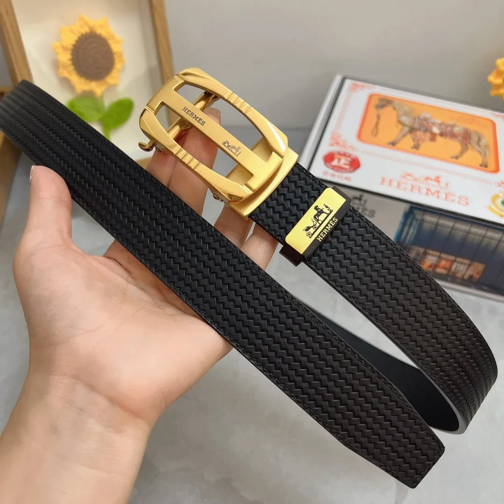 gold Hermes Black Woven Belt