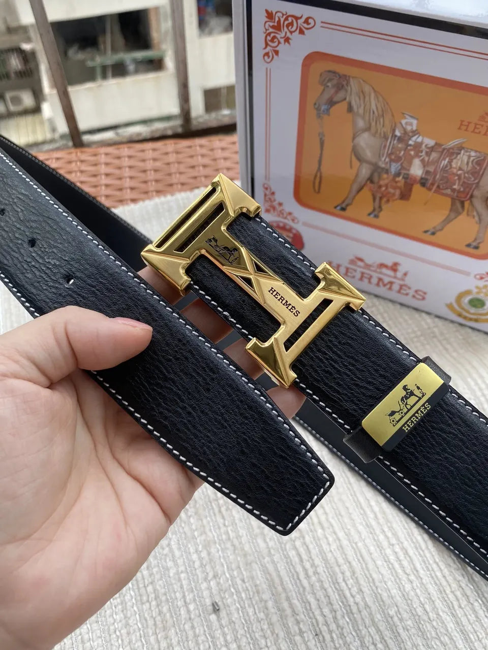 Hermes Black Silver Buckle Belt - Hình 7