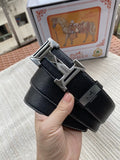 Hermes Silver Buckle Black Leather Belt