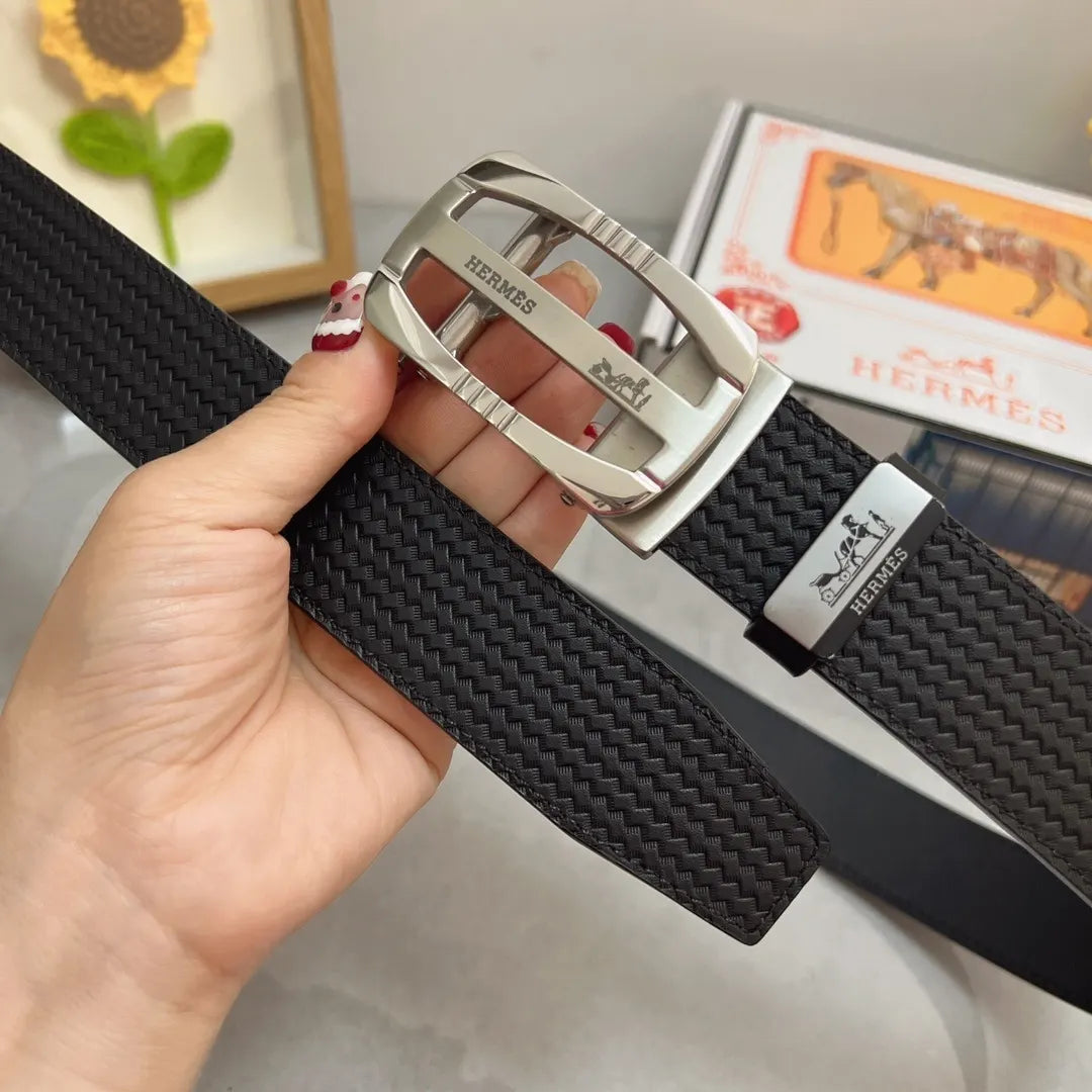 Hermes Black Woven Belt Silver - Hình 2