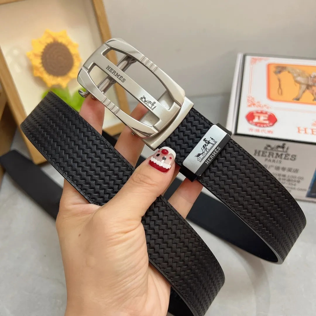 Hermes Black Woven Belt Silver - Hình 3