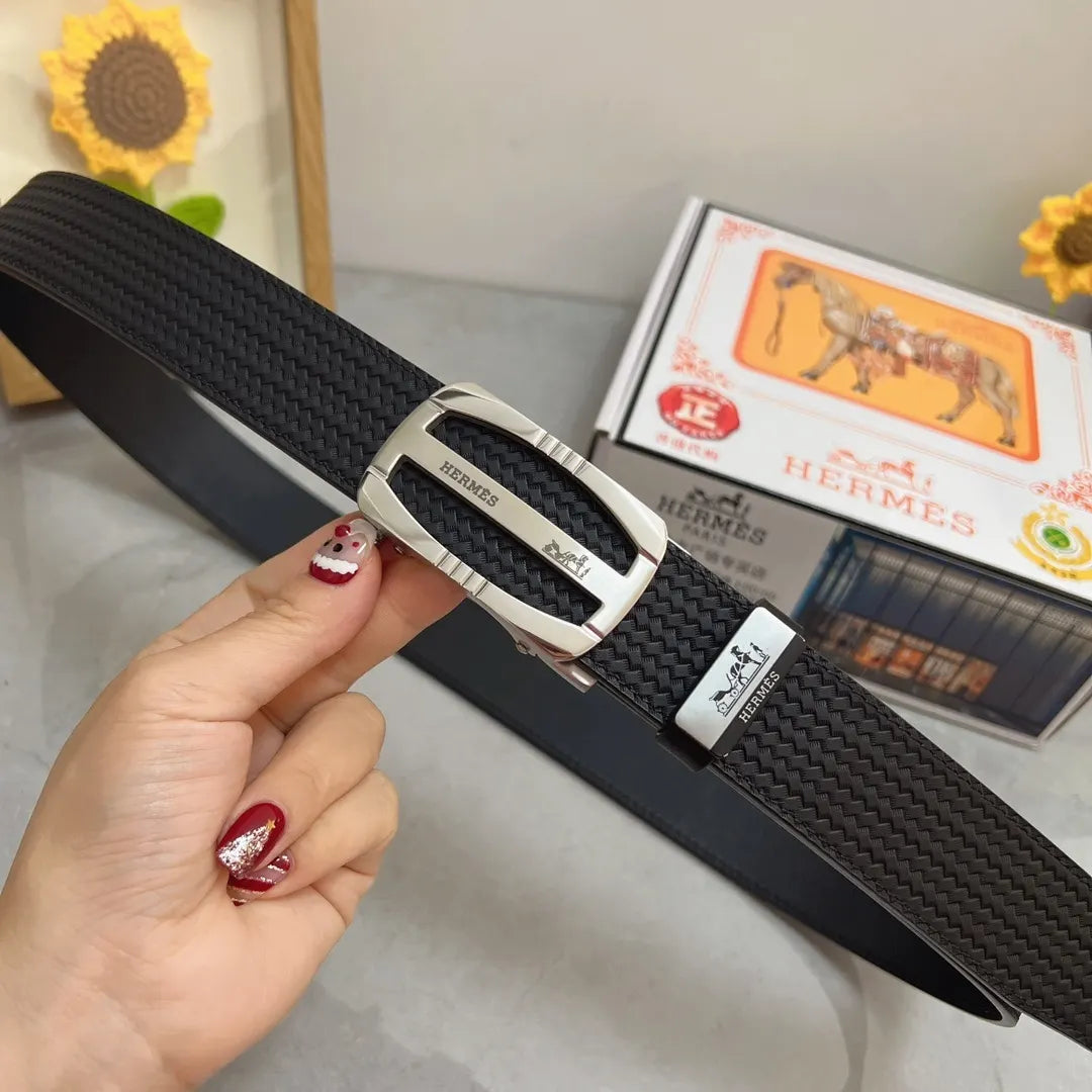 Hermes Black Woven Belt Silver - Hình 4