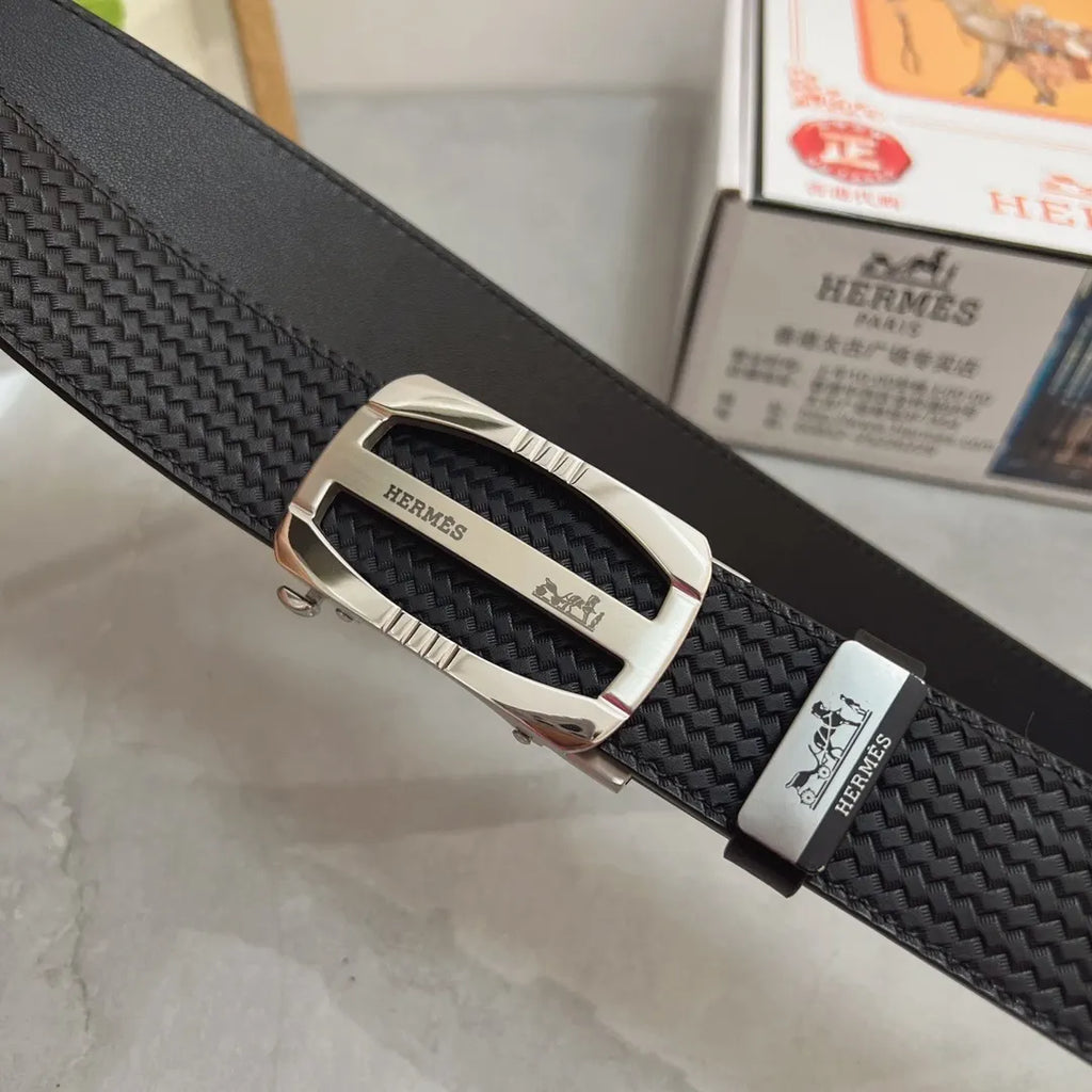 Hermes Black Woven Belt Silver - Hình 5