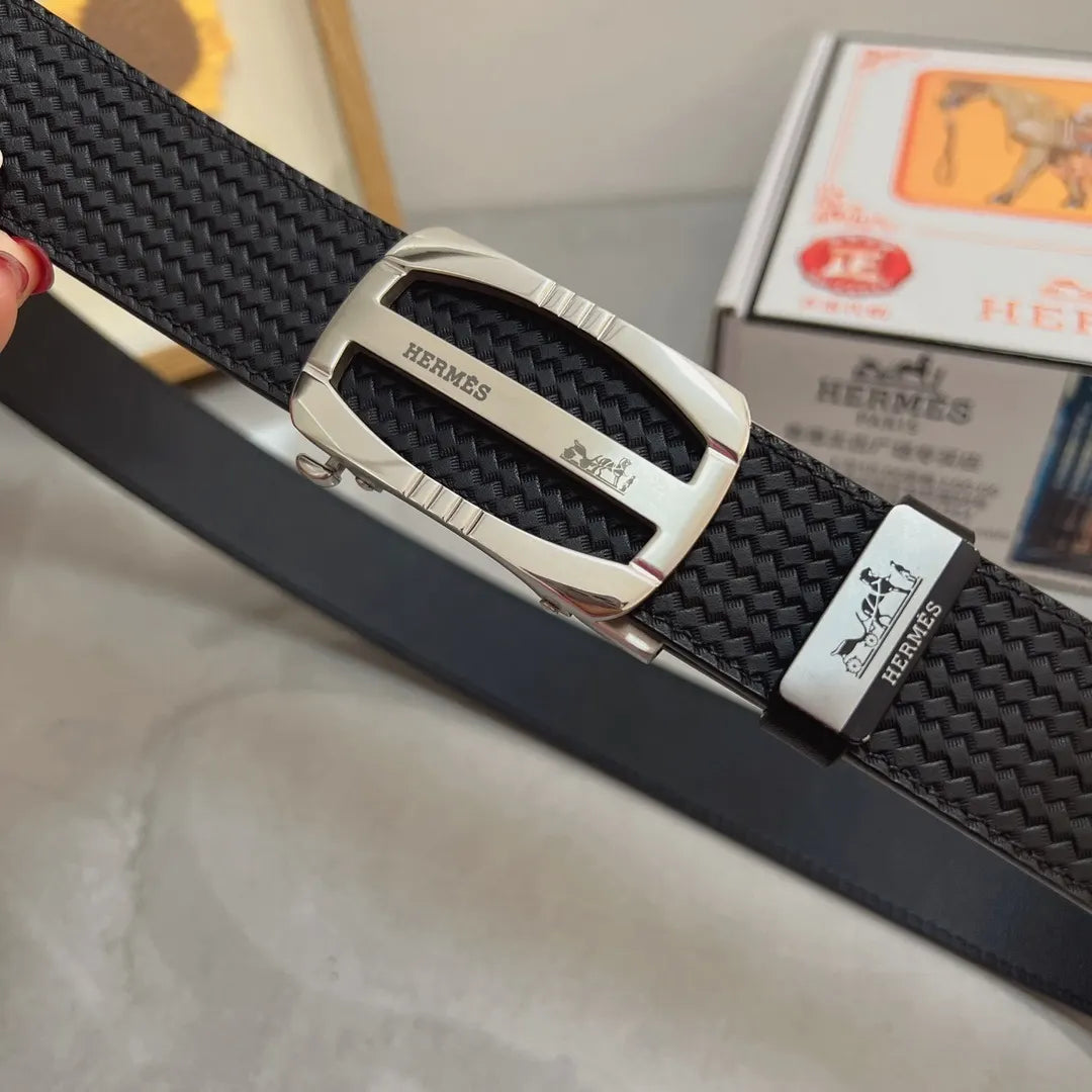 Hermes Black Woven Belt Silver - Hình 6