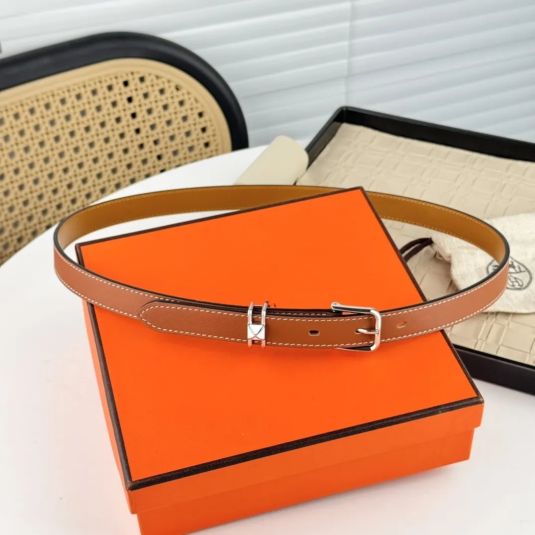 silver buckle Hermes Tan Leather Belt