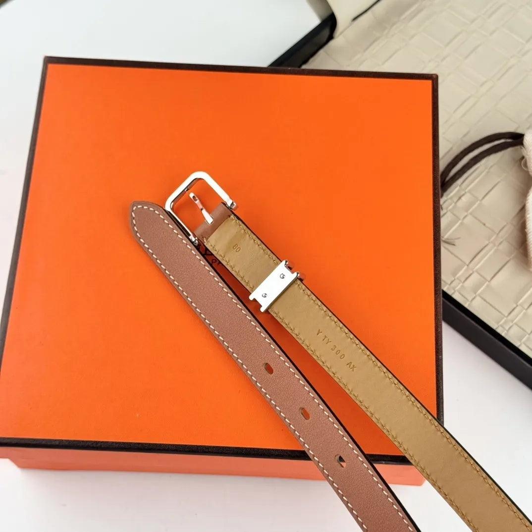 silver buckle Hermes Tan Leather Belt - Hình 3