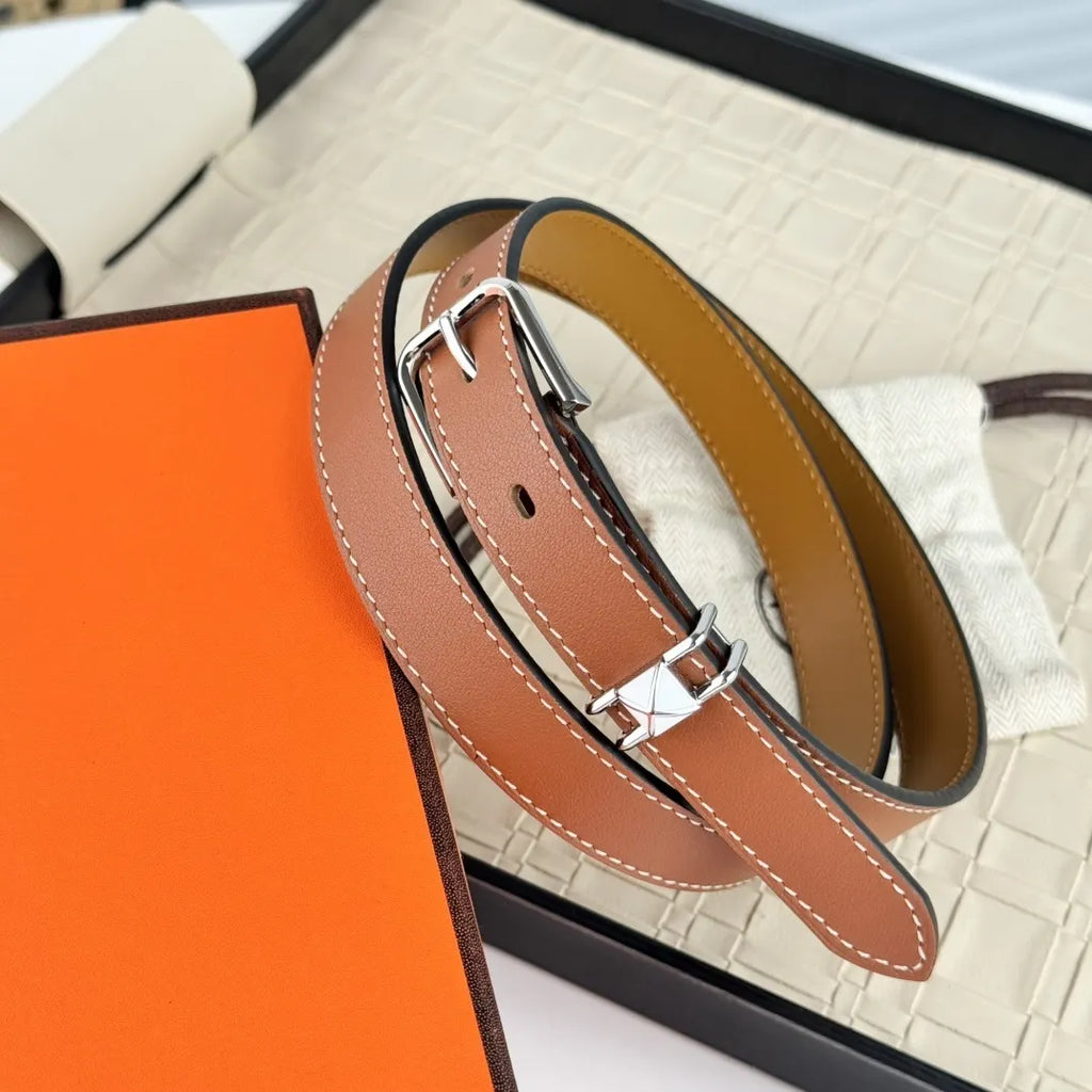 silver buckle Hermes Tan Leather Belt - Hình 4