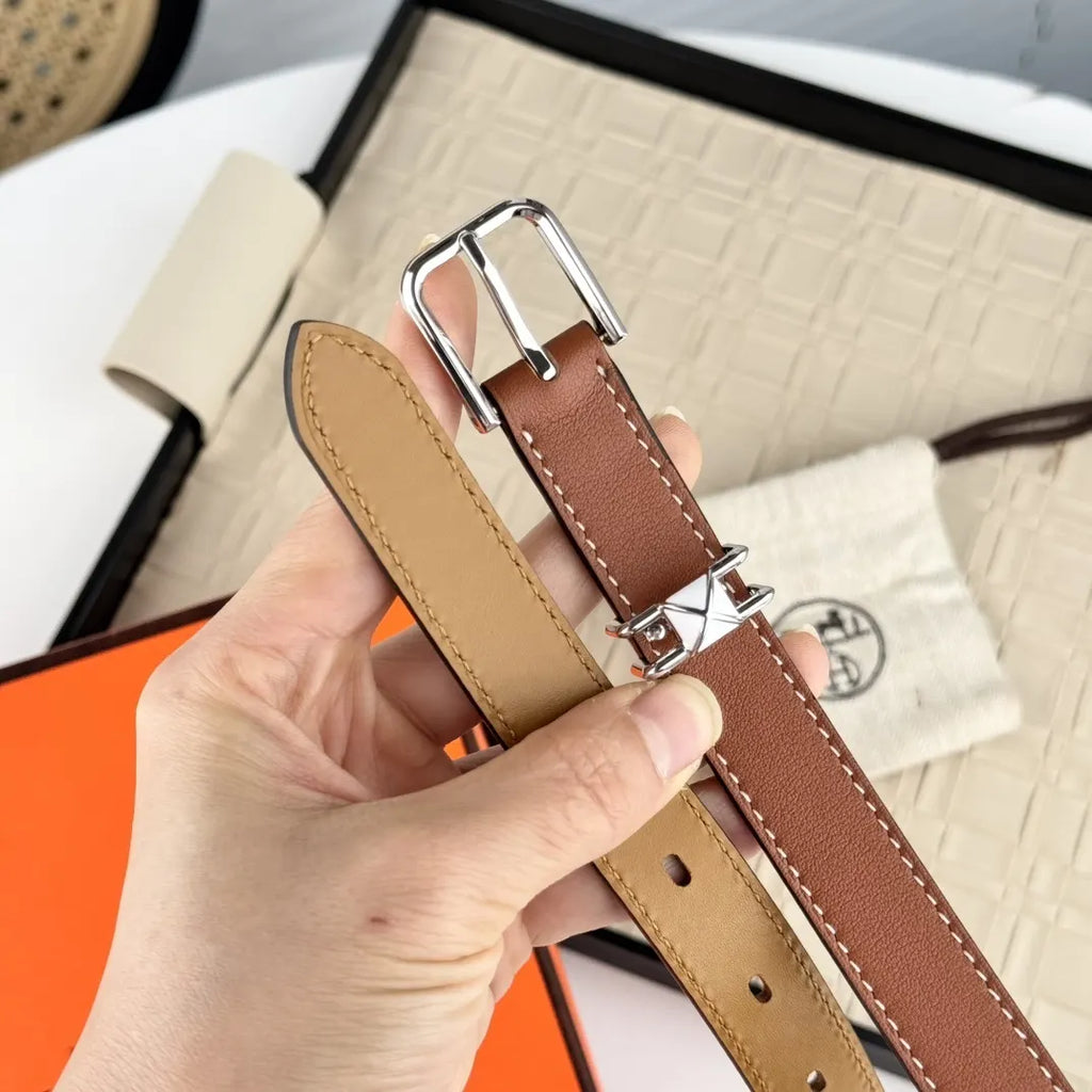 silver buckle Hermes Tan Leather Belt - Hình 6