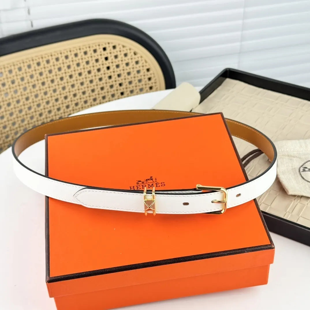 gold Hermes White Leather Belt