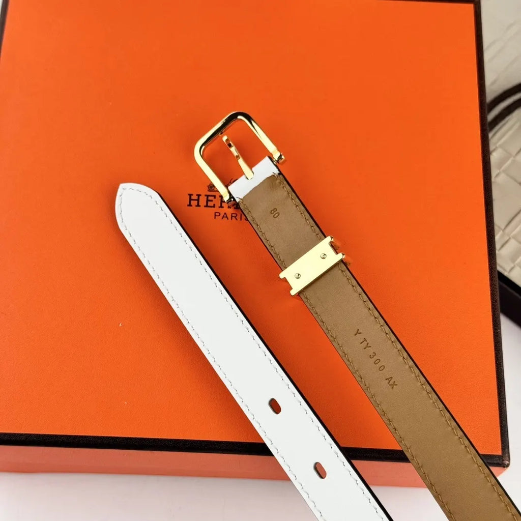 gold Hermes White Leather Belt - Hình 3