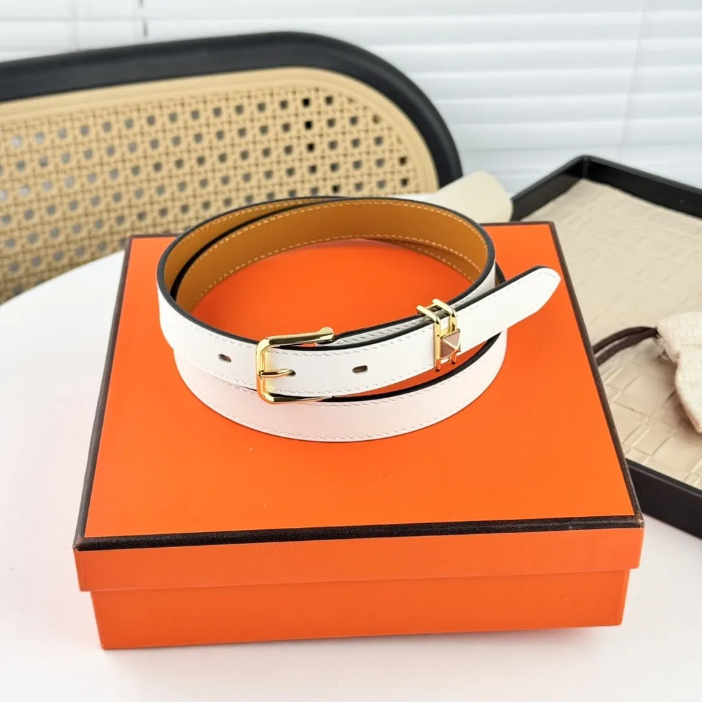 gold Hermes White Leather Belt - Hình 4