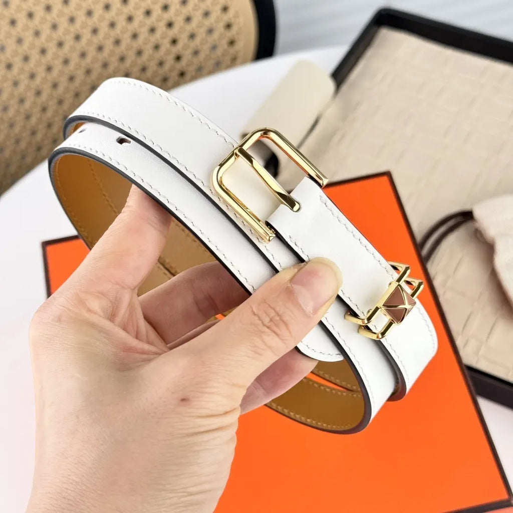 gold Hermes White Leather Belt - Hình 5