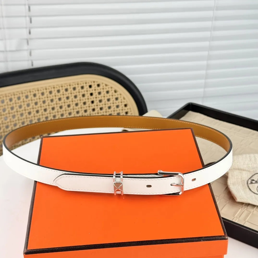 Hermes White Leather Belt silver