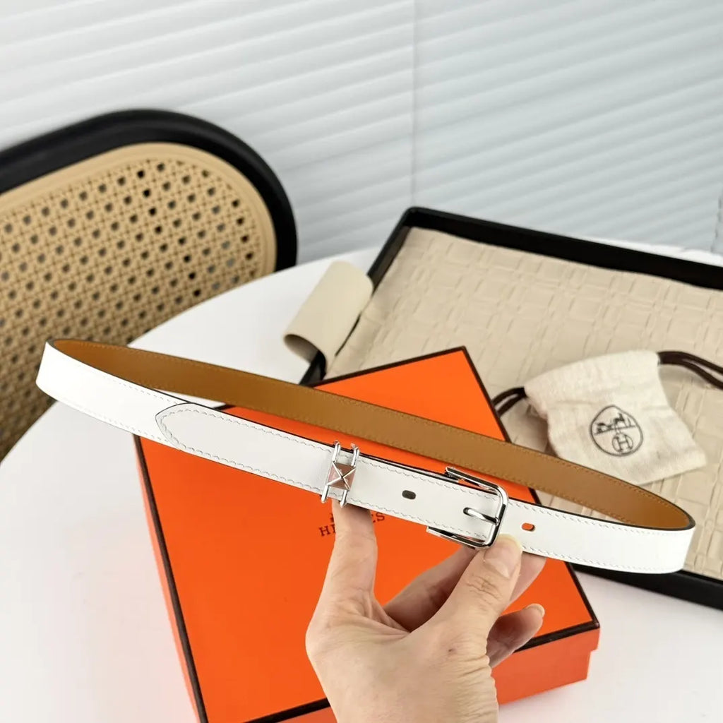 Hermes White Leather Belt silver - Hình 2