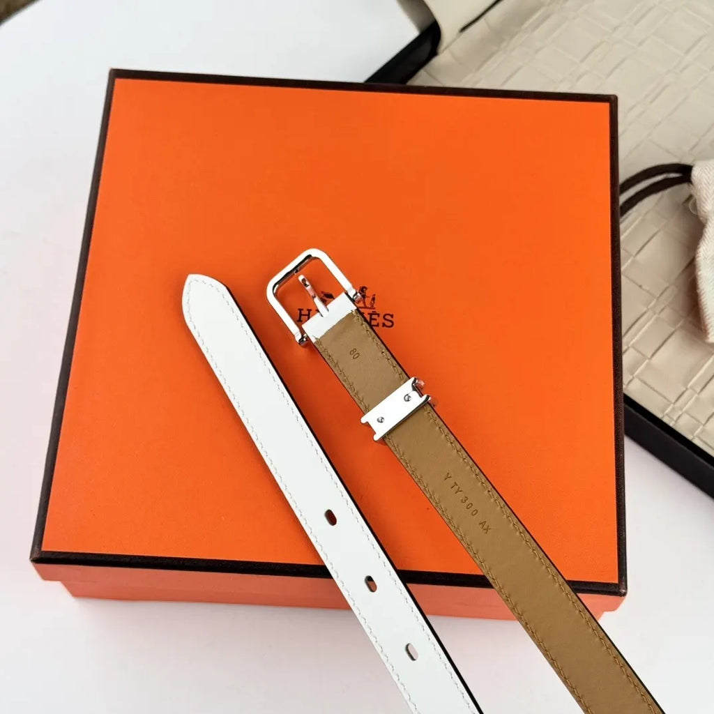 Hermes White Leather Belt silver - Hình 3