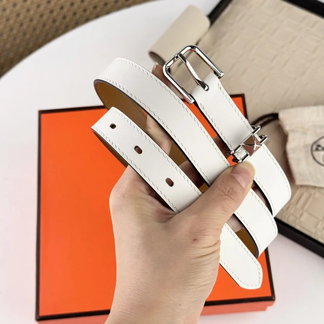 Hermes White Leather Belt silver - Hình 4
