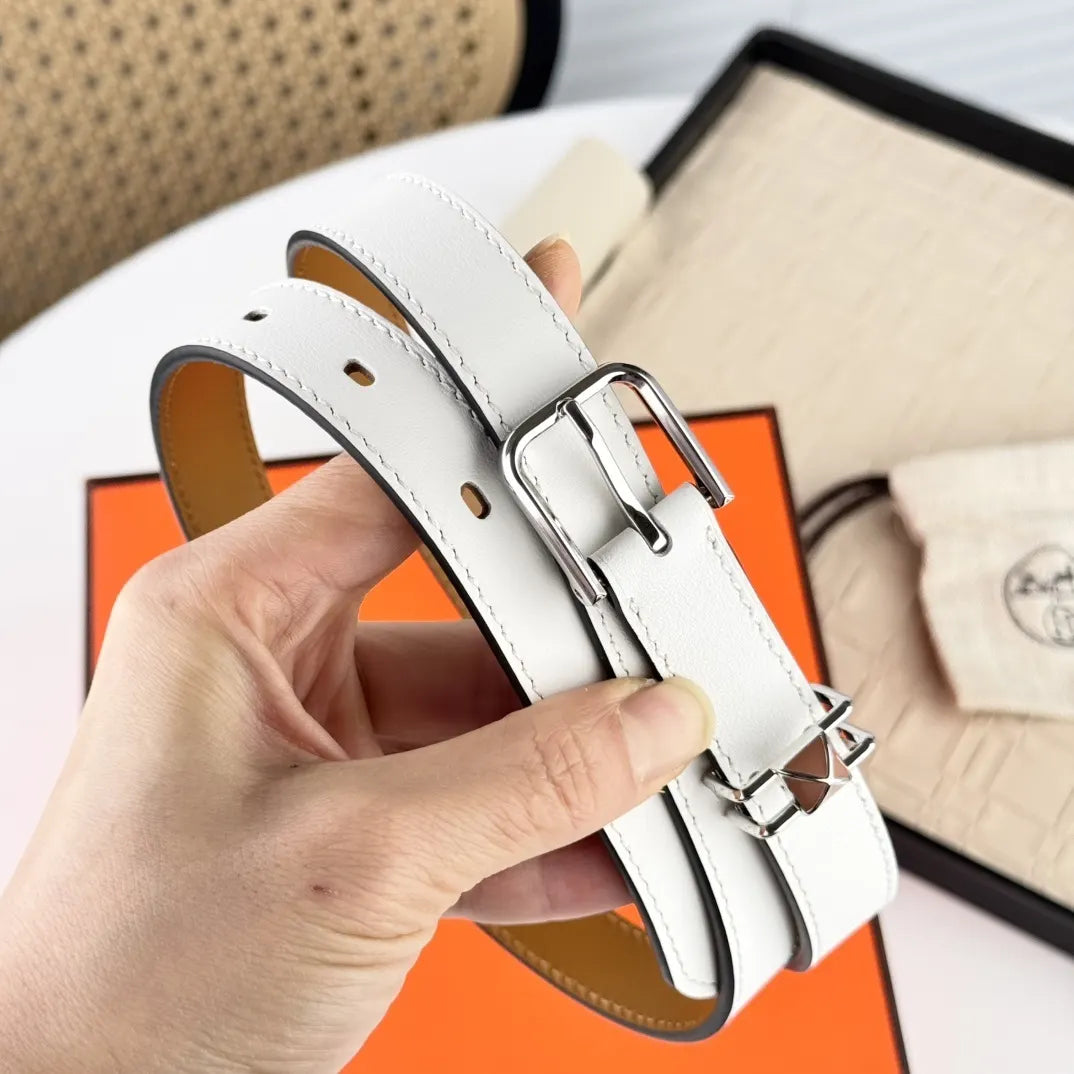 Hermes White Leather Belt silver - Hình 5