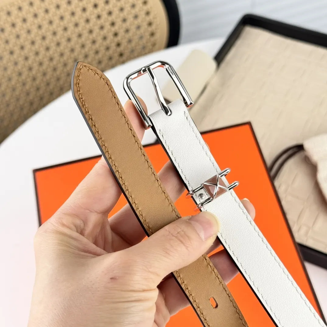 Hermes White Leather Belt silver - Hình 6