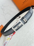 Hermes Gray Leather Belt silver