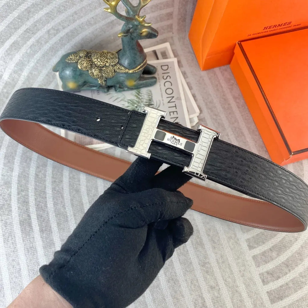 Hermes Black Croc Embossed Belt