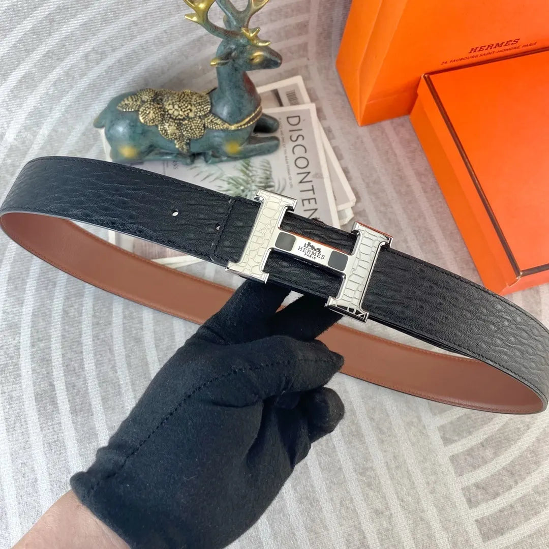 Hermes Black Croc Embossed Belt