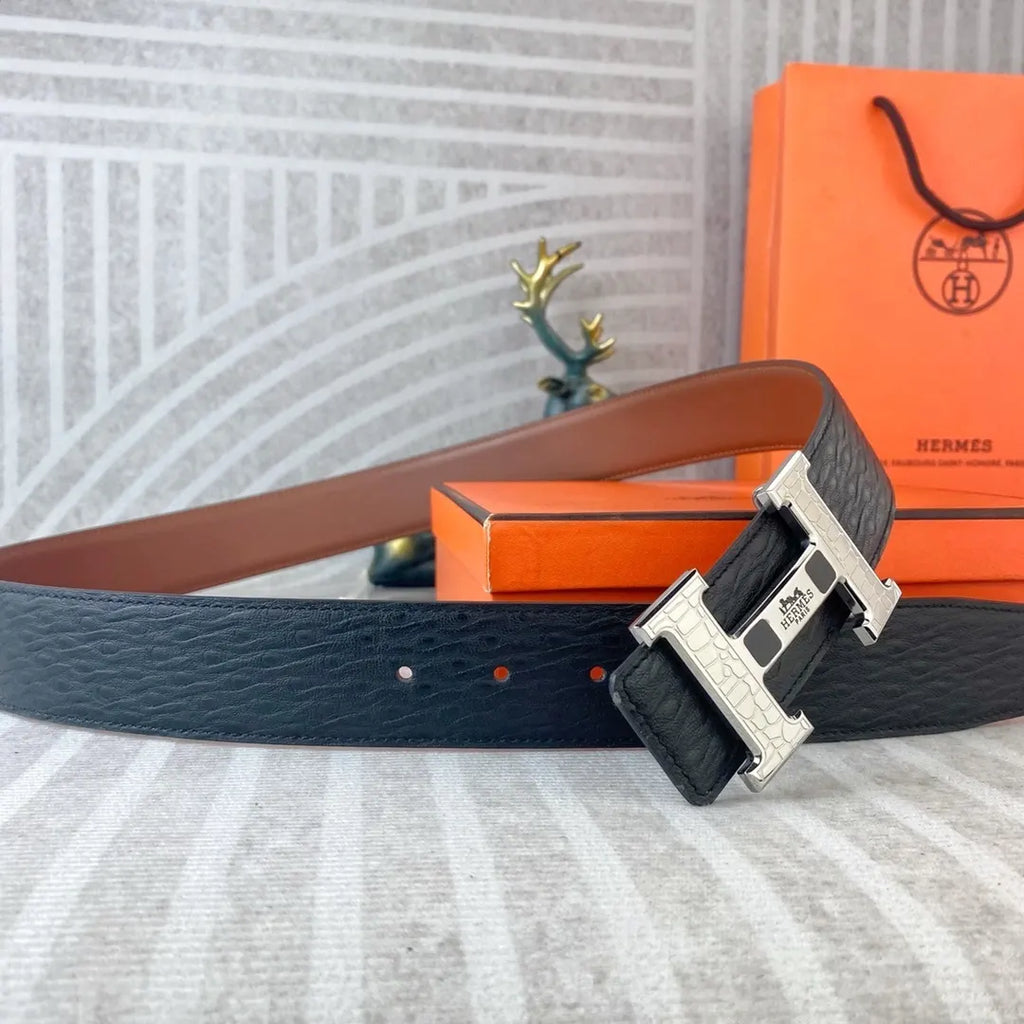 Hermes Black Croc Embossed Belt - Hình 5