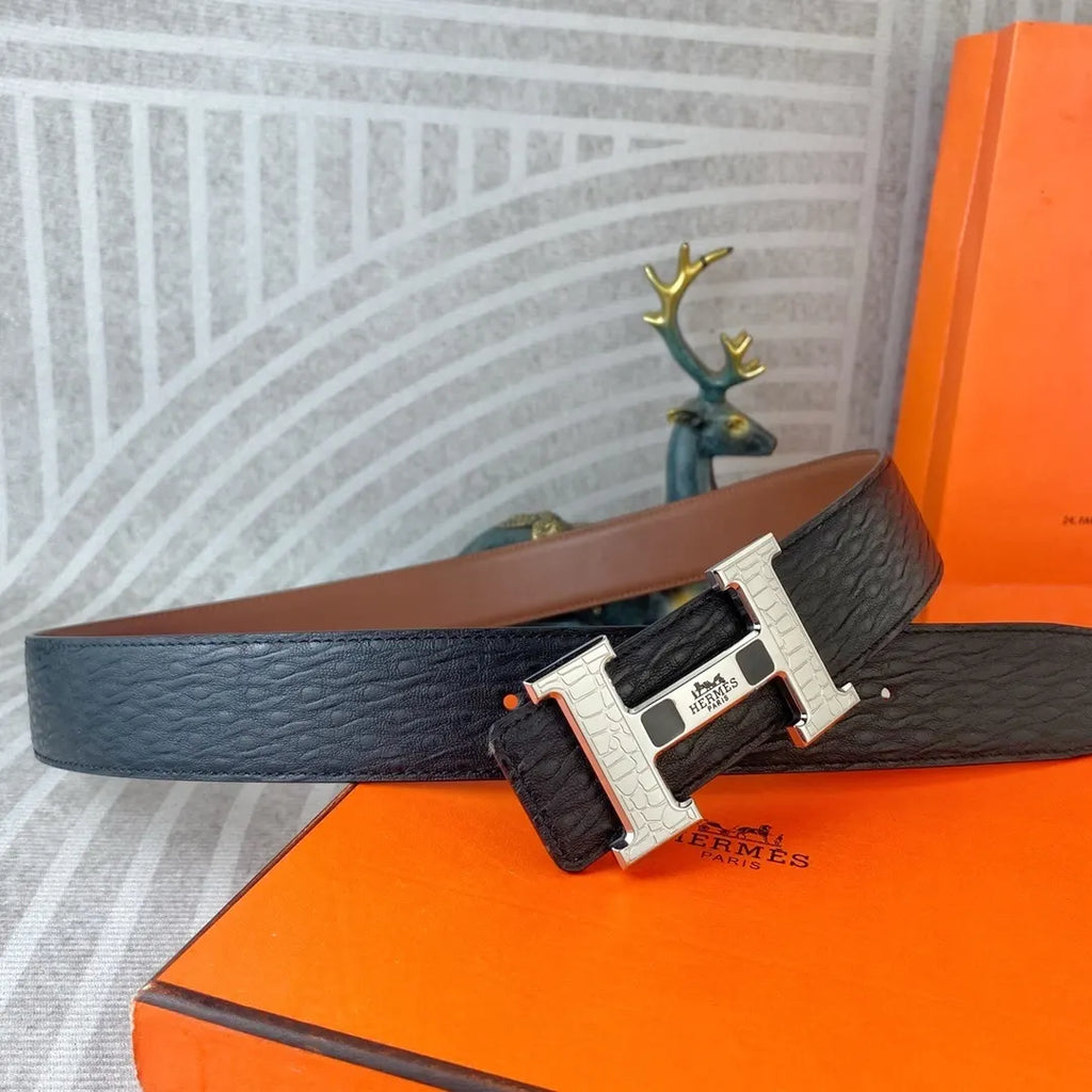 Hermes Black Croc Embossed Belt - Hình 6
