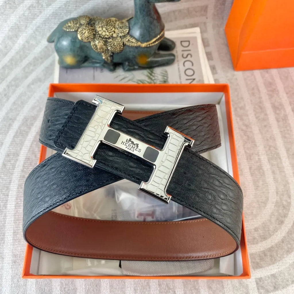 Hermes Black Croc Embossed Belt - Hình 8