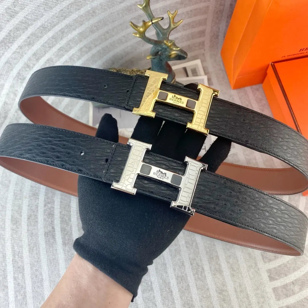 Hermes Black Croc Embossed Belt - Hình 9
