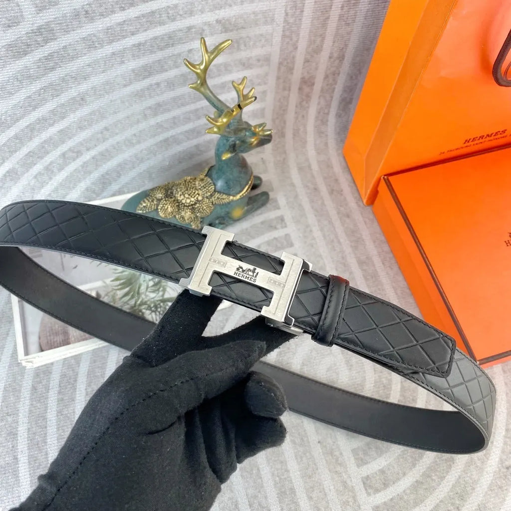 Hermes Black Diamond Quilted Belt