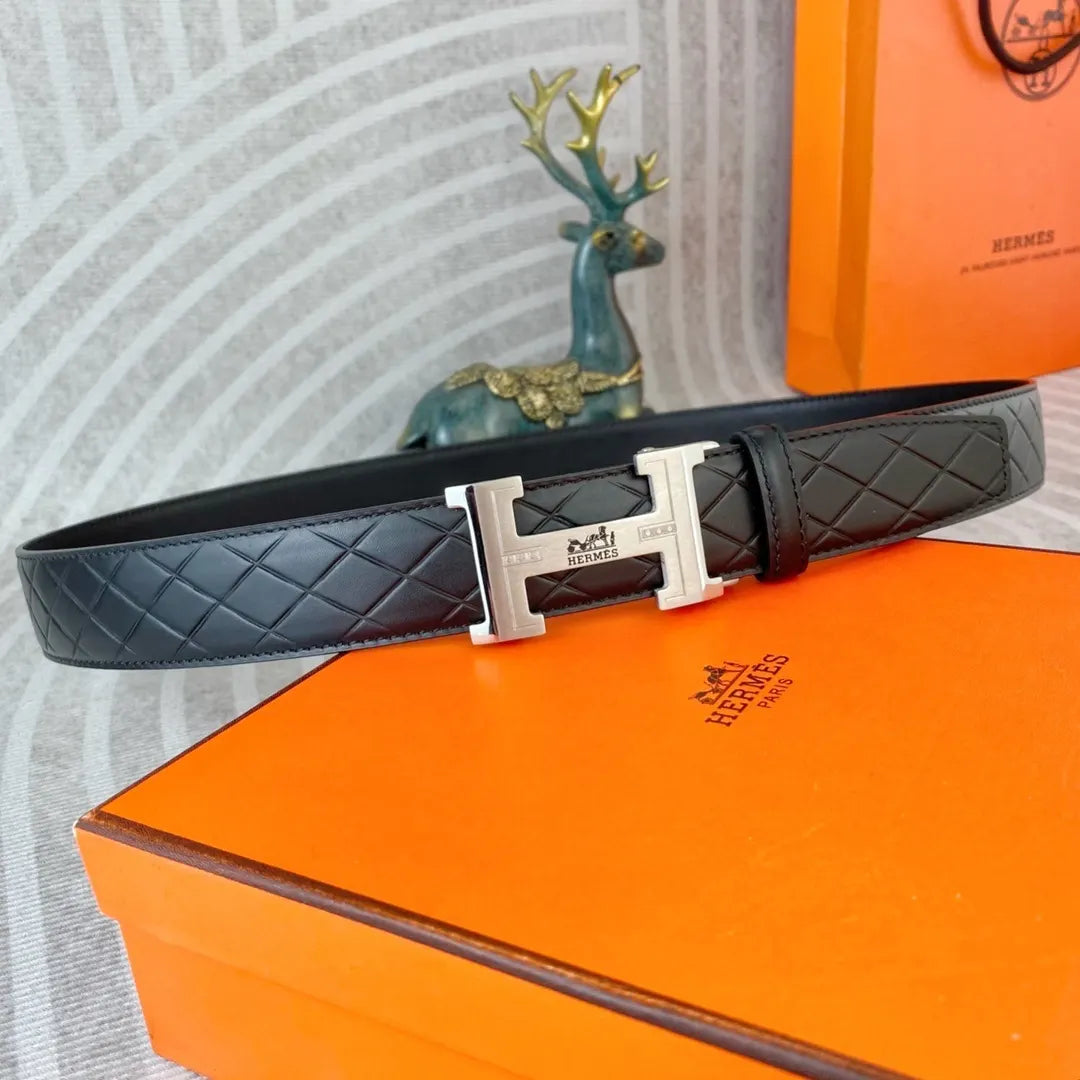 Hermes Black Diamond Quilted Belt - Hình 2
