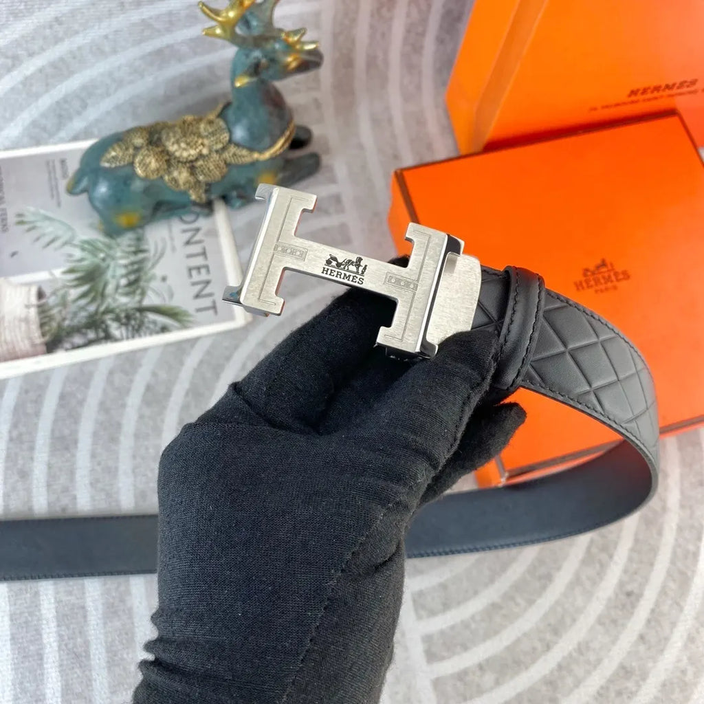 Hermes Black Diamond Quilted Belt - Hình 3