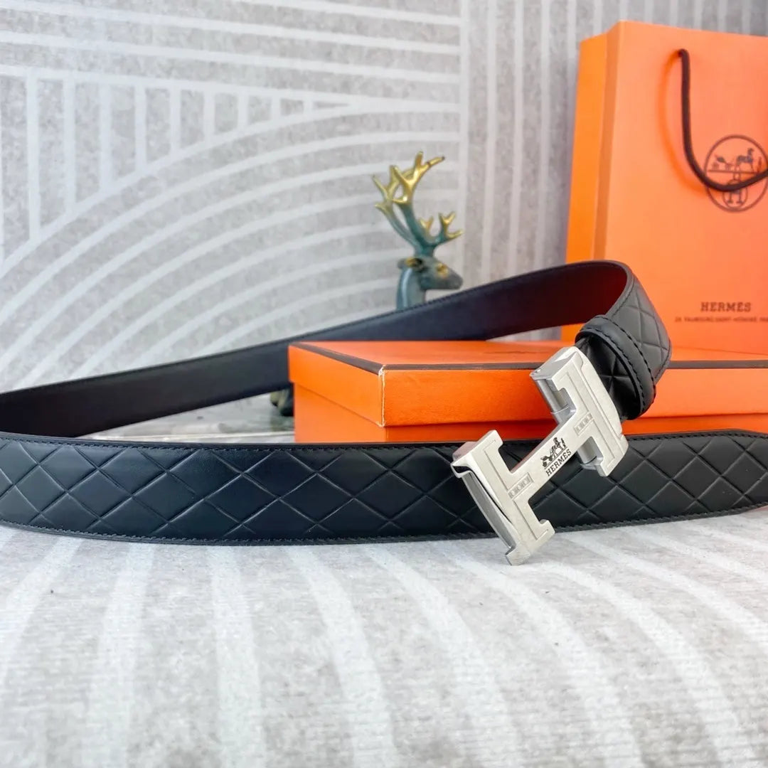 Hermes Black Diamond Quilted Belt - Hình 4