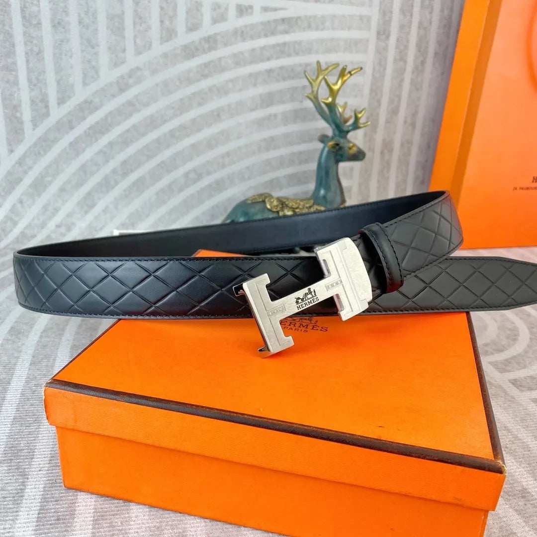 Hermes Black Diamond Quilted Belt - Hình 5