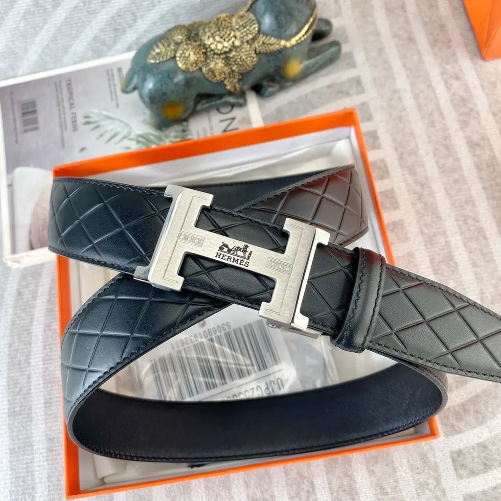 Hermes Black Diamond Quilted Belt - Hình 6