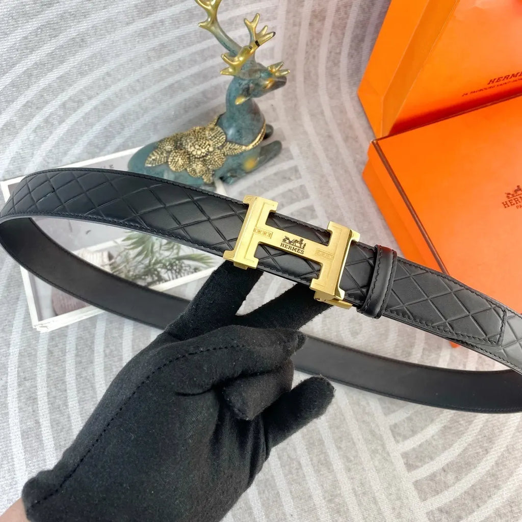 Hermes Quilted Black Leather Belt