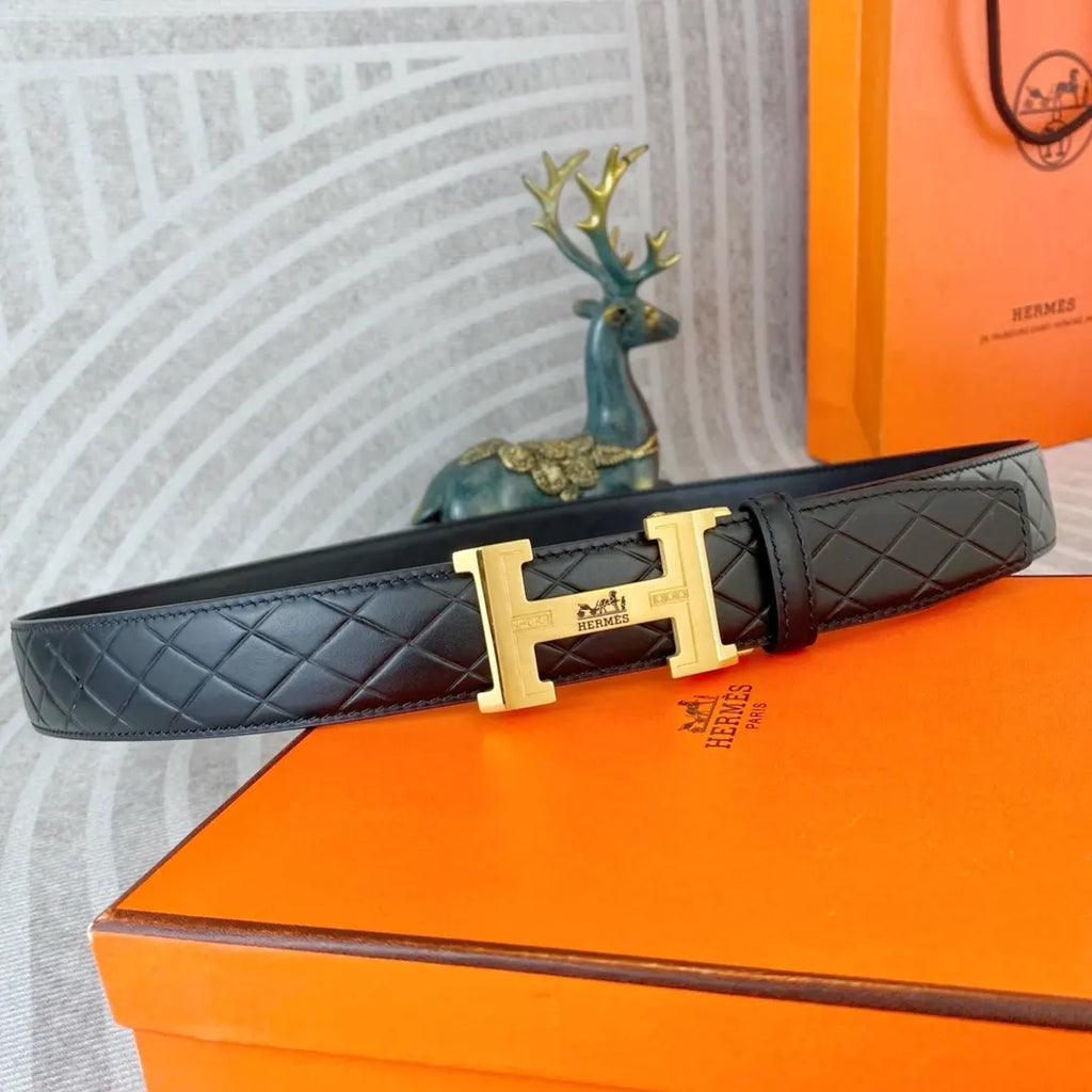 Hermes Quilted Black Leather Belt - Hình 2