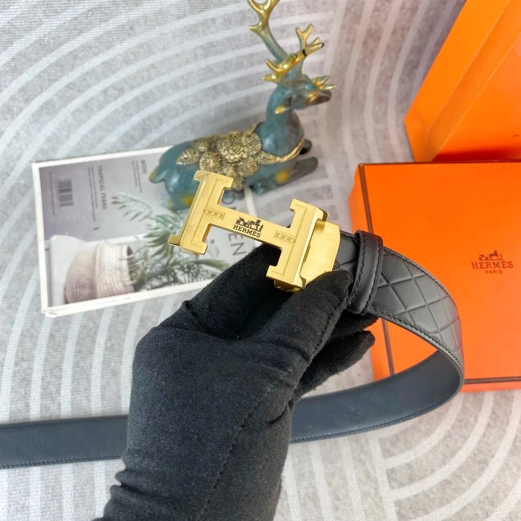 Hermes Quilted Black Leather Belt - Hình 4